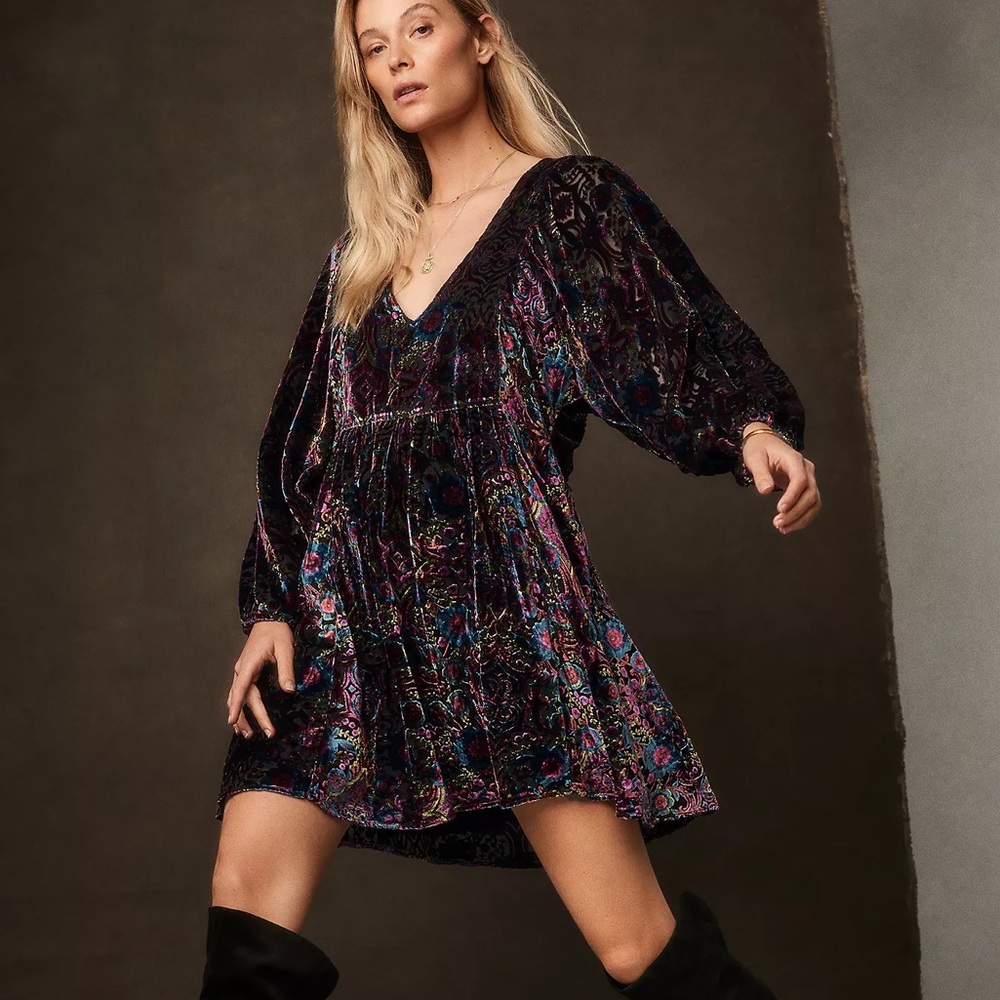 Anthropologie Mona Burnout Velvet Mini Dress
